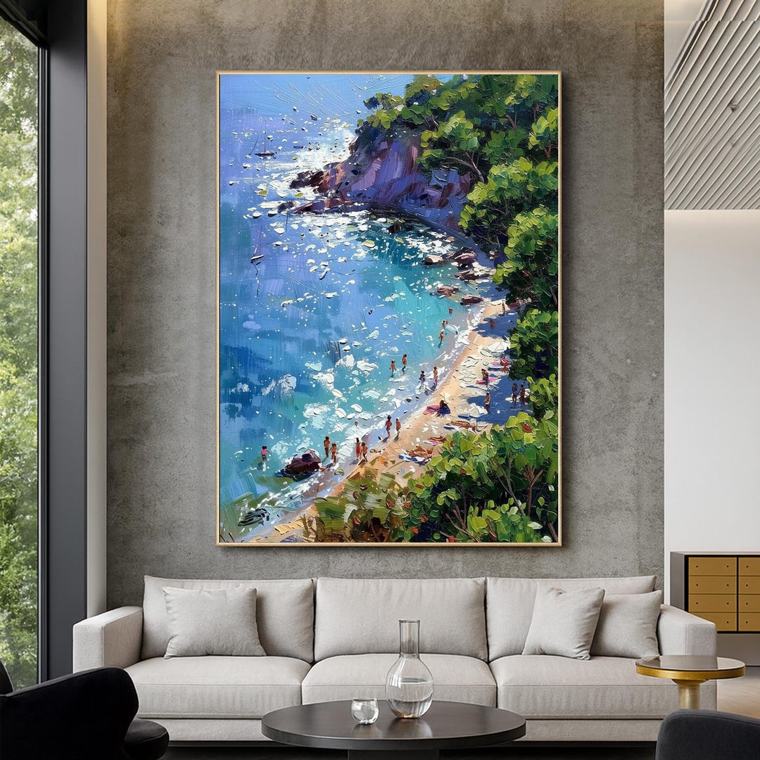 Mediterranean Cove Original Oil Painting, Hand Painted Seaside Wall Art ...