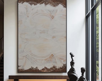 Original Wabi Sabi Ölgemälde, große neutrale strukturierte Leinwand Wandkunst, minimalistisches beige braunes abstraktes Kunstwerk für Japandi Wohndekor