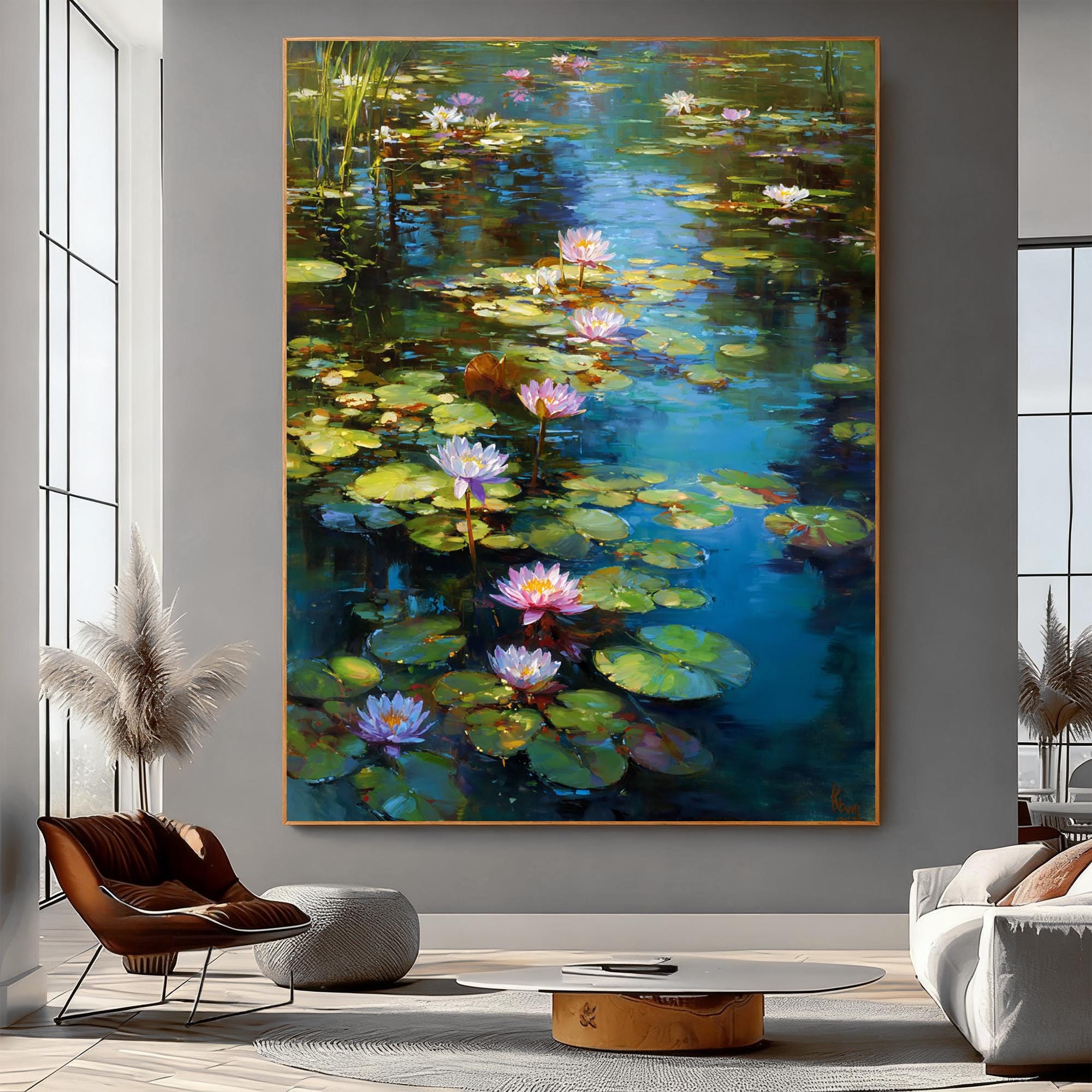 Original Hand Painted Oil Painting Water Lilies Pond on Canvas ...