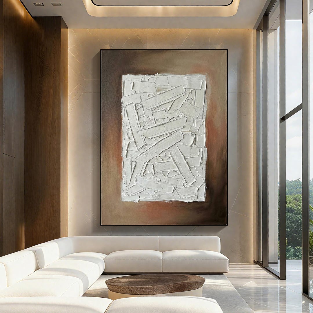 Wabi Sabi Textured Abstract Oil Painting, Handmade White Minimalist ...