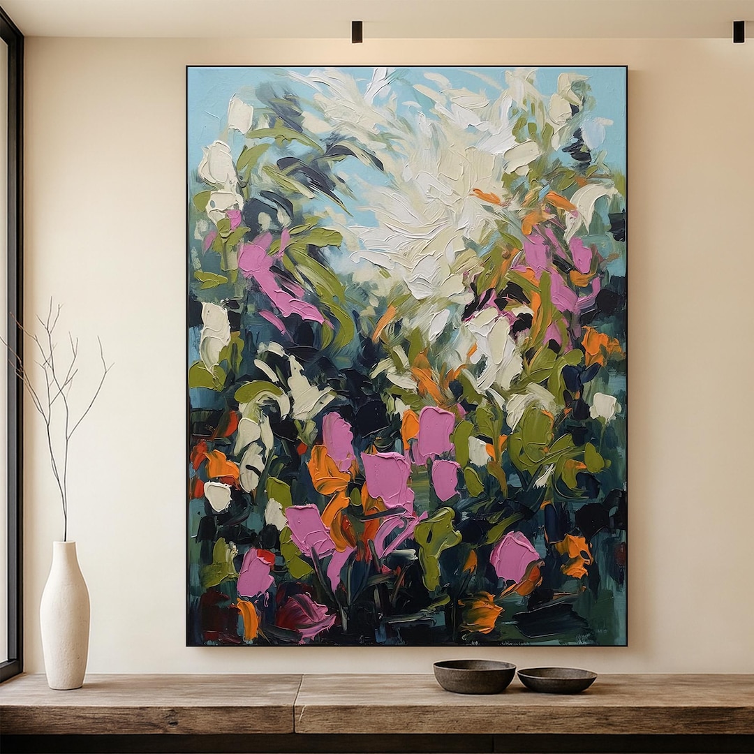 Original Abstract Floral Oil Painting on Canvas, Colorful Textured ...