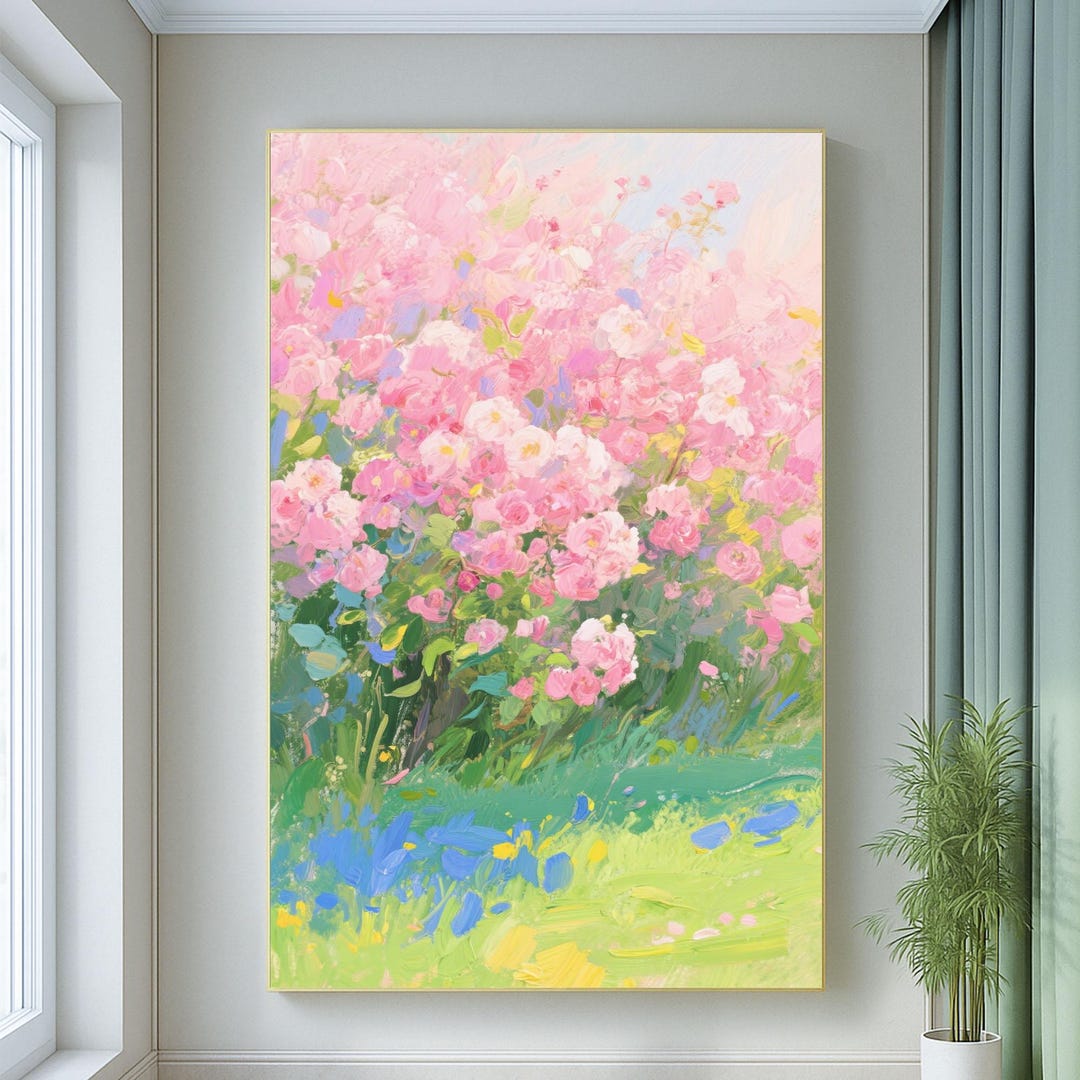 Original Texture Pink Flower Oil Painting on Canvas Impasto ...
