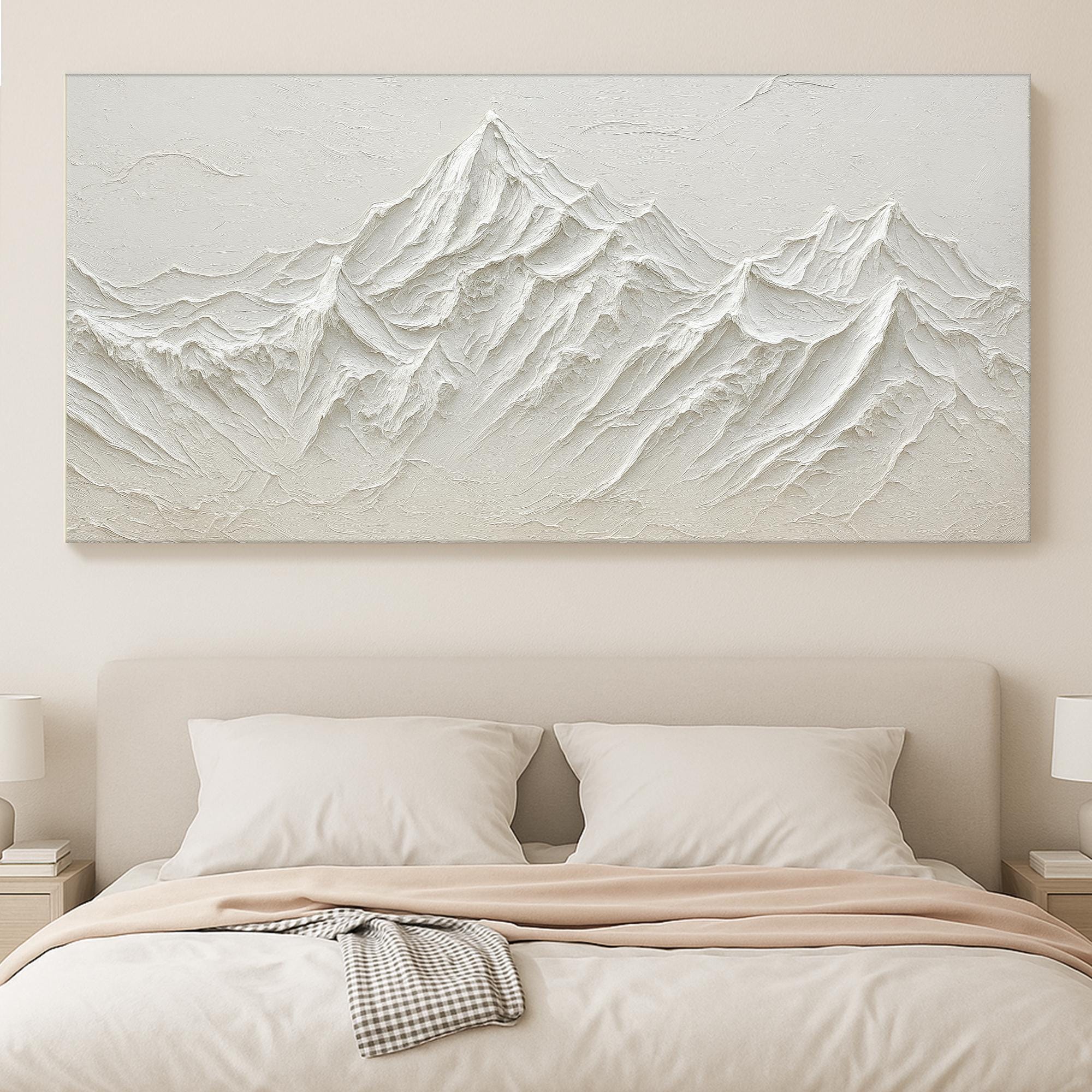 3D White Mountain Painting on Canvas Minimalist Impasto Textured ...