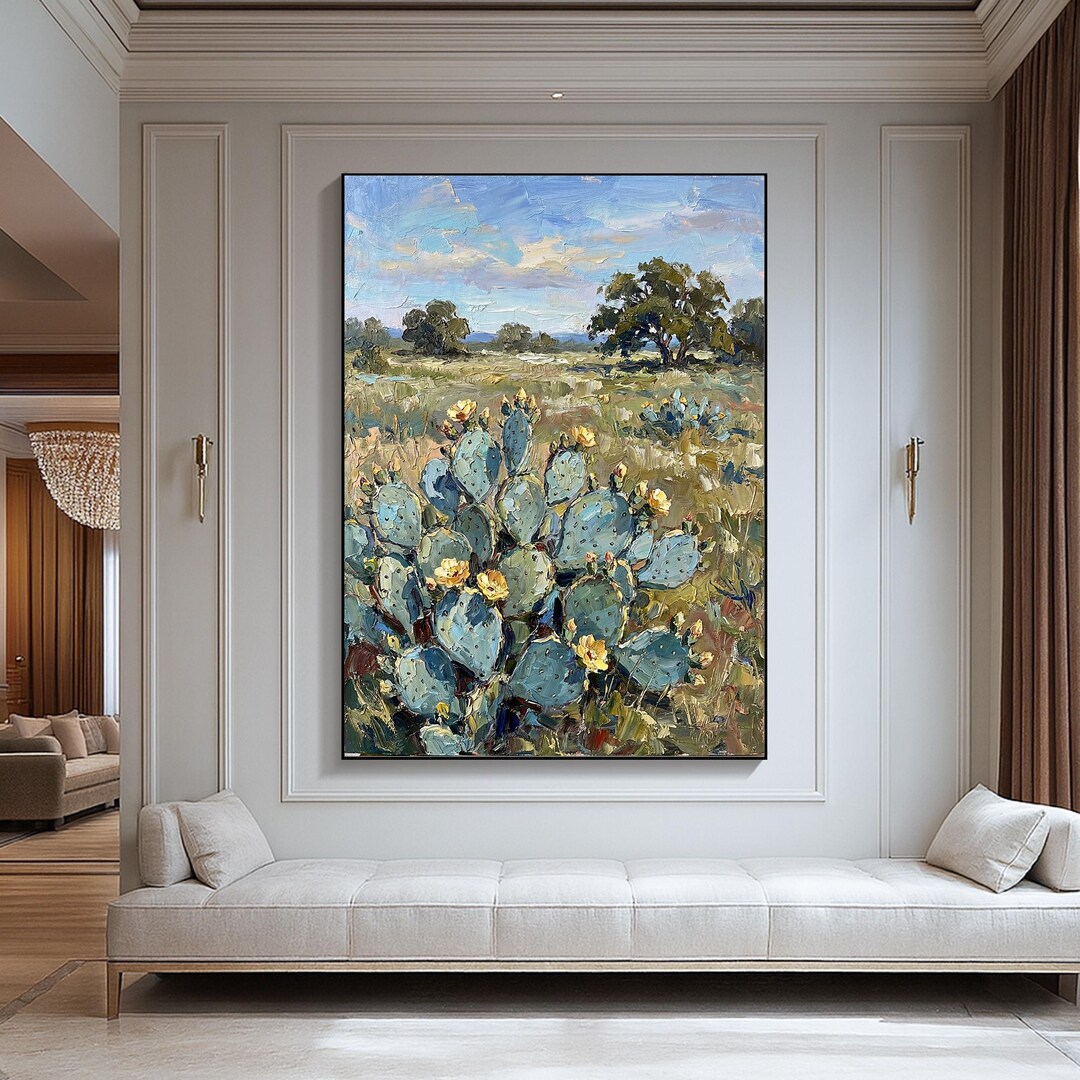 Original Cactus Oil Painting on Canvas – Hand Painted Desert Landscape ...