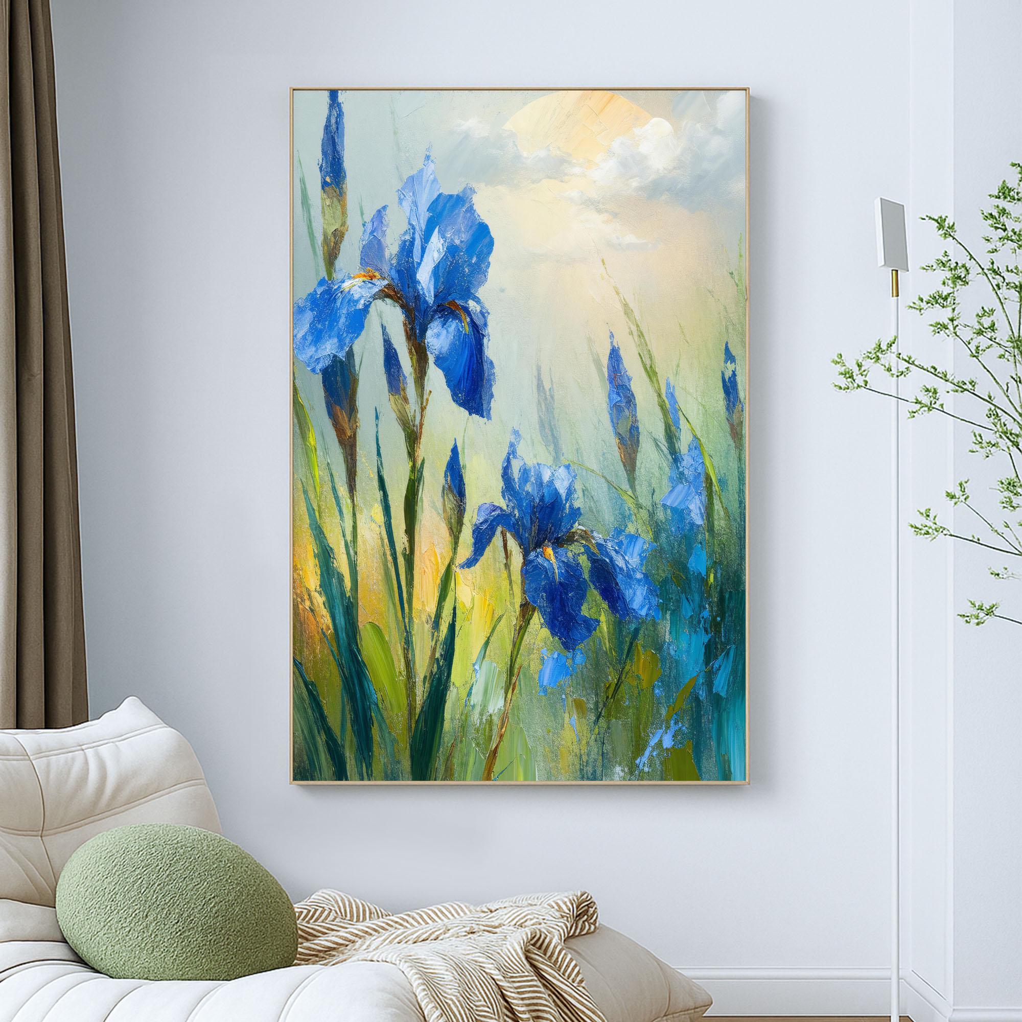 Original Oil Painting Blue Flower Wall Art, Large Floral Canvas Artwork ...