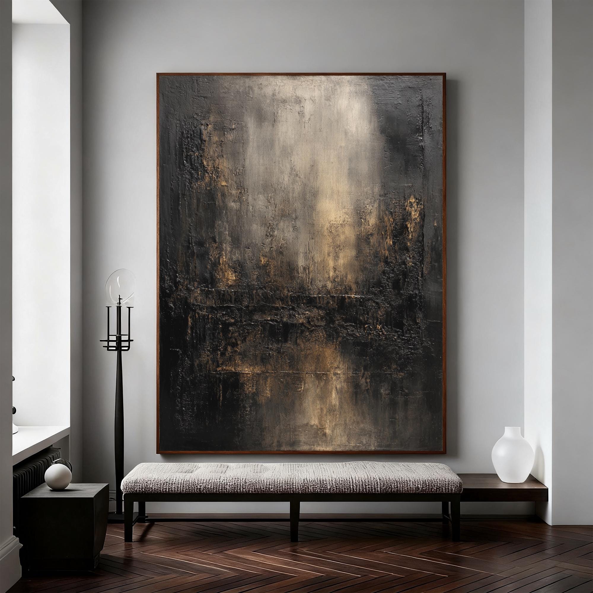 Original Abstract Black and Gold Oil Painting on Canvas,large Textured ...
