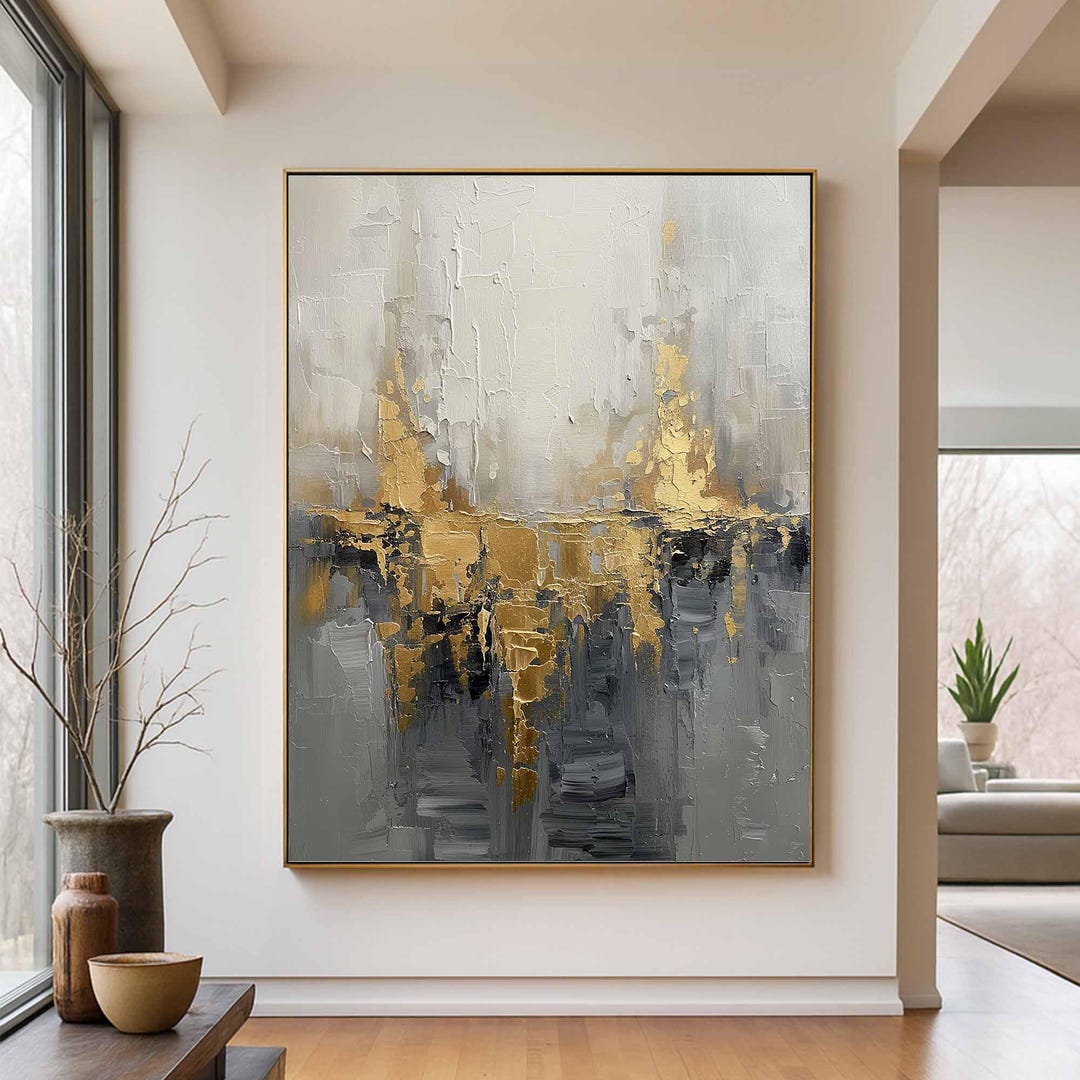 Original Luxury Gold Abstract Oil Painting,impasto Grey Textured Wall ...