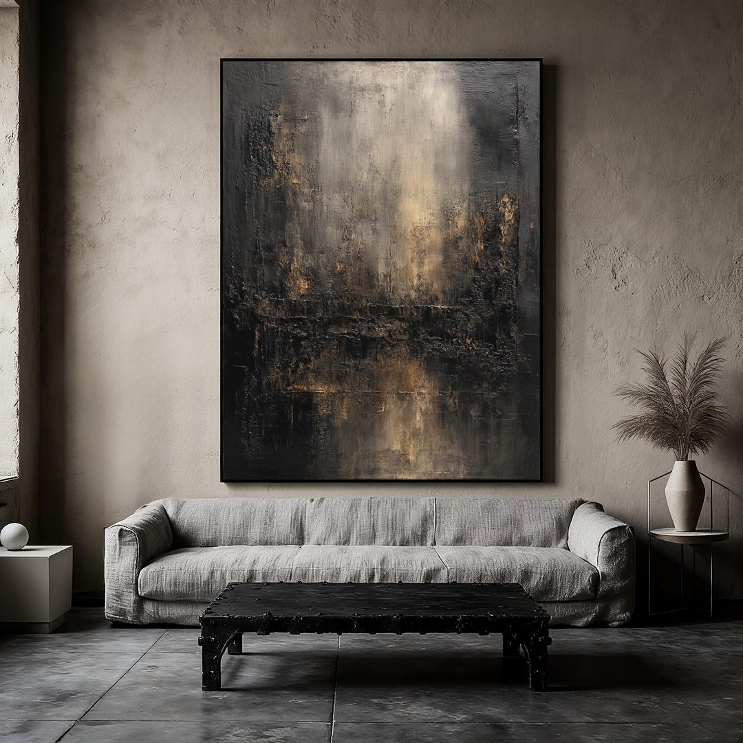Original Abstract Black and Gold Oil Painting on Canvas,large Textured ...
