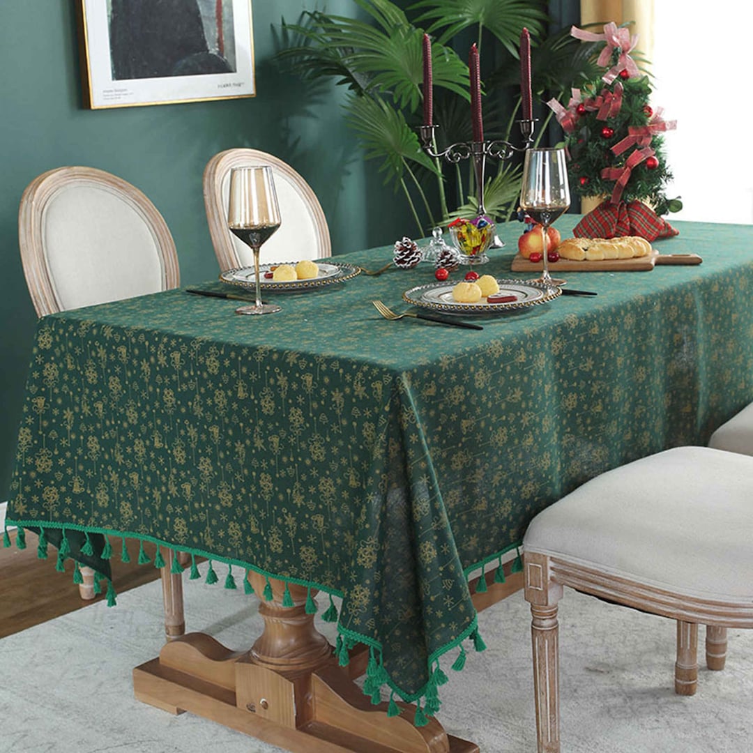 Bohemian Dark Green Tablecloth, European Geometric Texture Tablecloth