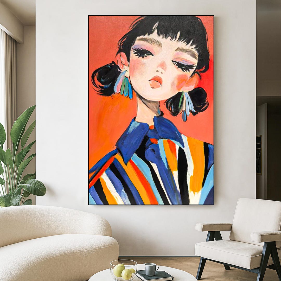 Original Hand Painted Portrait Oil Painting–bold Modern Girl Art on ...