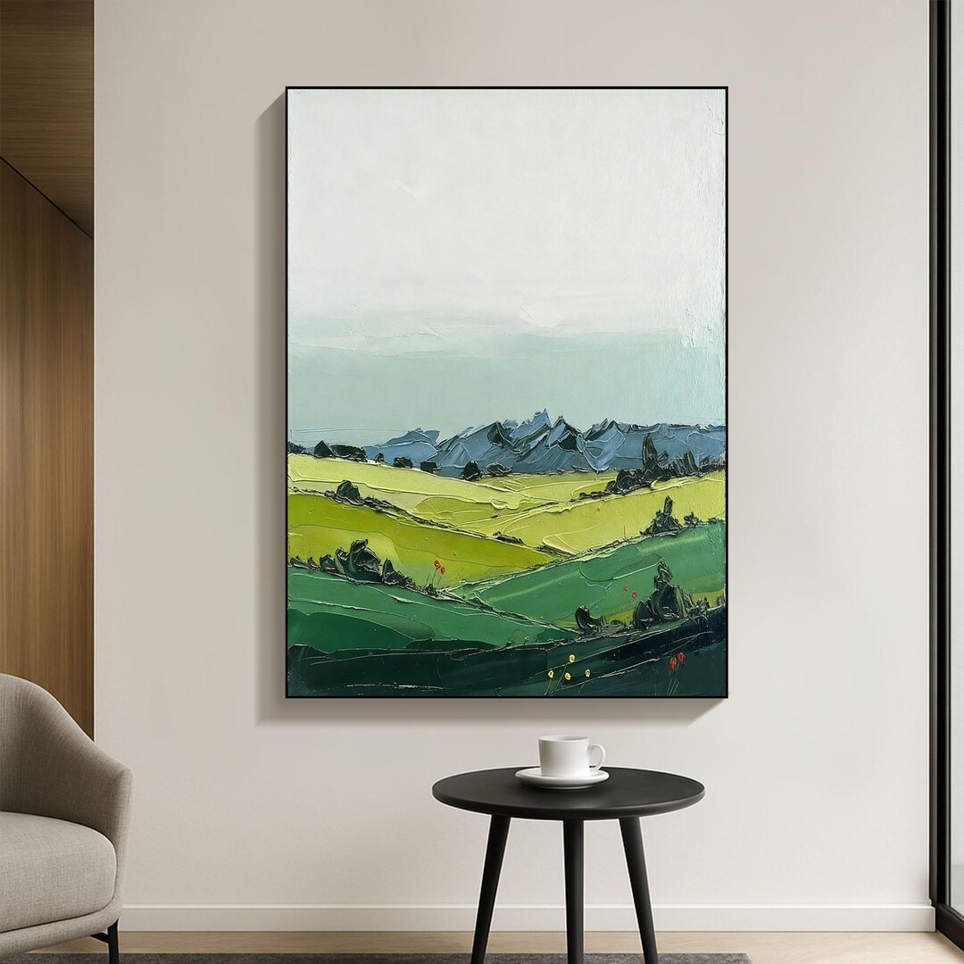 Original Textured Oil Painting Landscape Wall Art | Green Fields ...