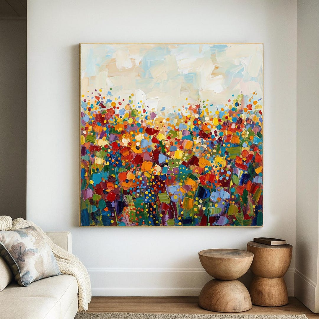 Original Abstract Floral Oil Painting, Hand Painted Colorful Flower ...