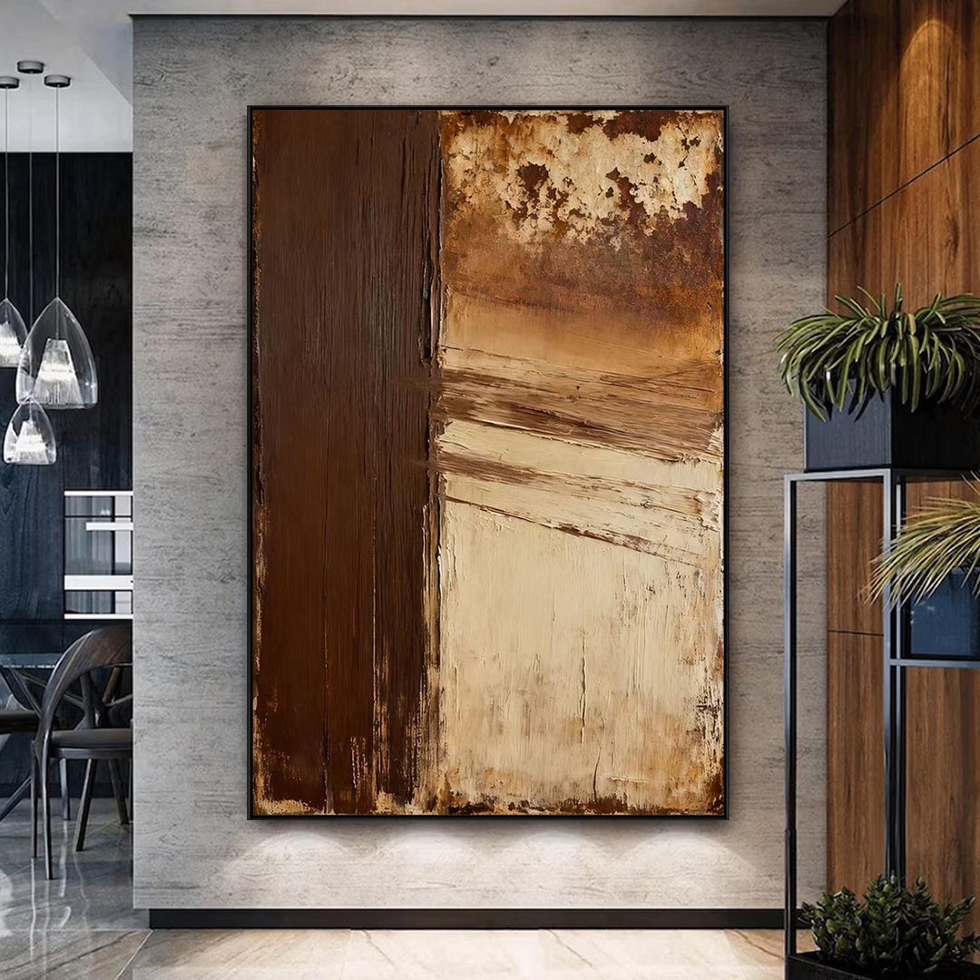 Original Large Abstract Oil Painting on Canvas, Brown Beige Textured ...