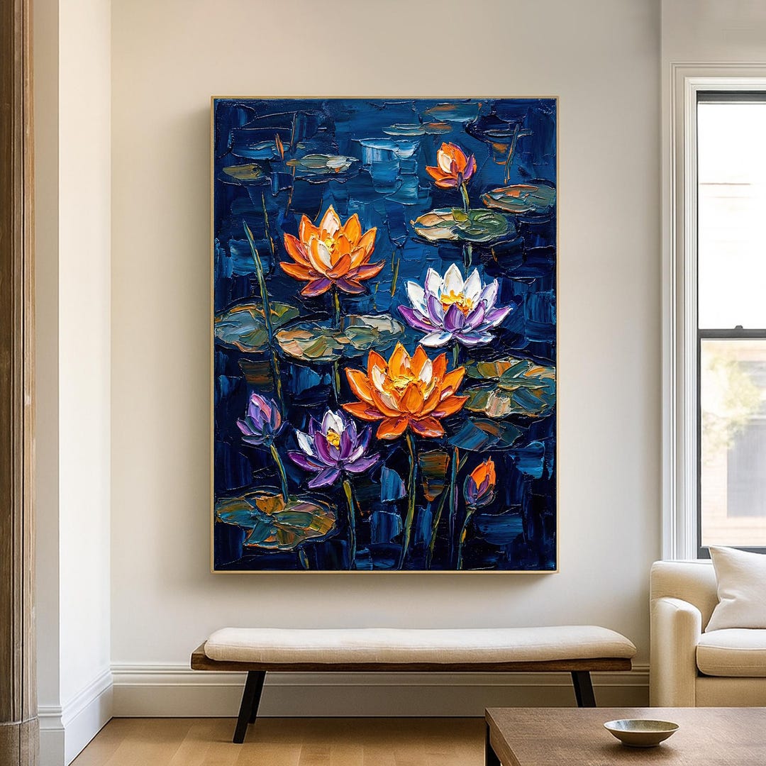 Original Bright Water Lily Oil Painting on Canvas,modern Botanical ...