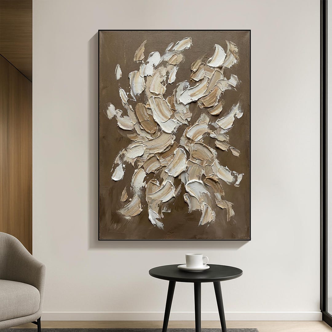 Wabi Sabi Neutral Abstract Oil Painting, Textured Beige Minimalist ...