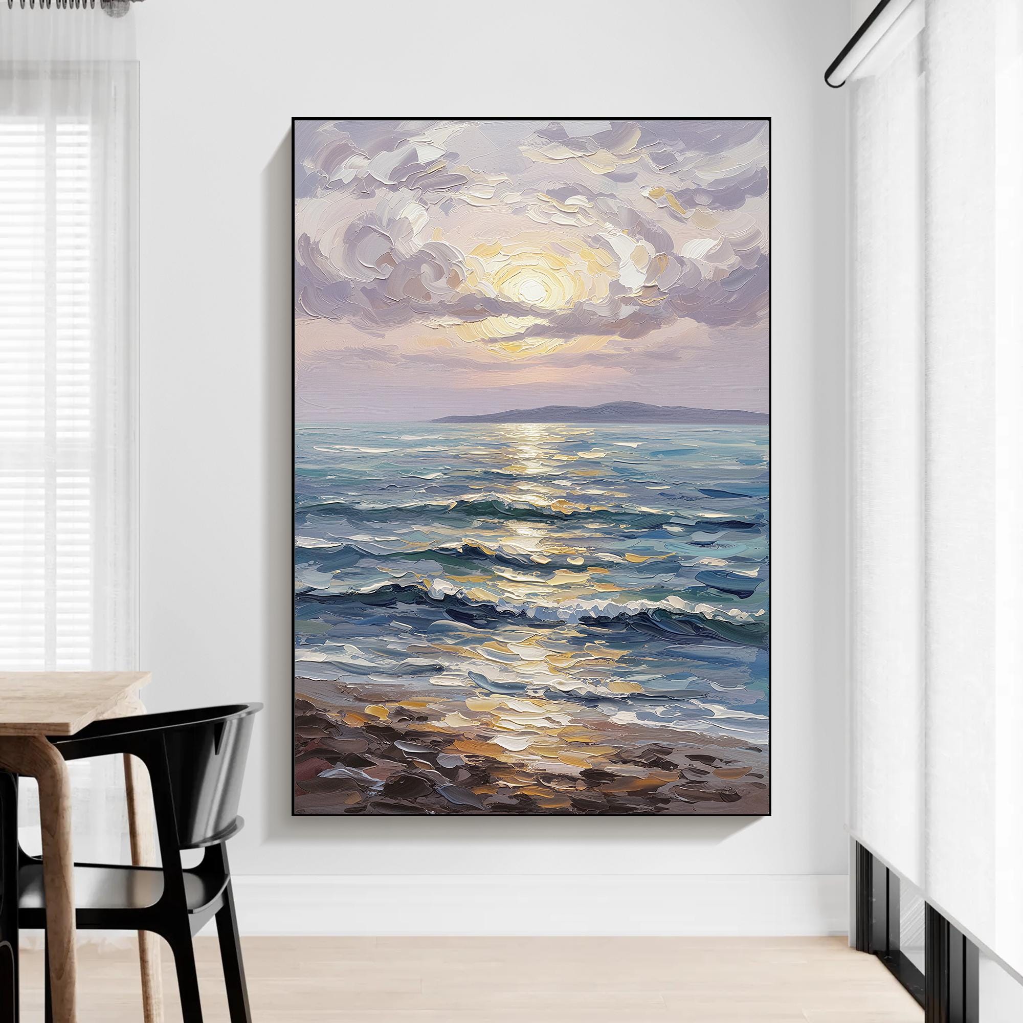 Original Sunset Ocean Oil Painting on Canvas, Handmade Seascape Canvas ...