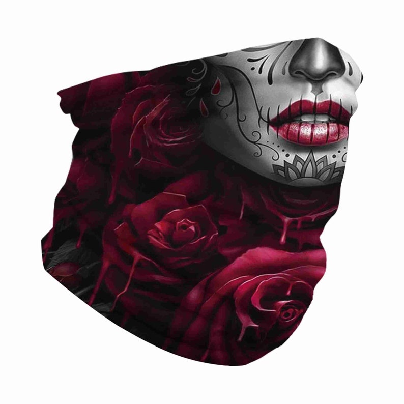 Rose Sugar Skull Neck Gaiter Day of the Dead Premium Neck Etsy