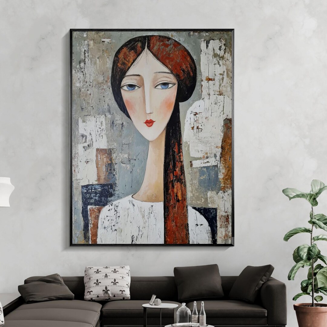 Original Oil Painting on Canvas, Abstract Woman Portrait With Long Hair ...