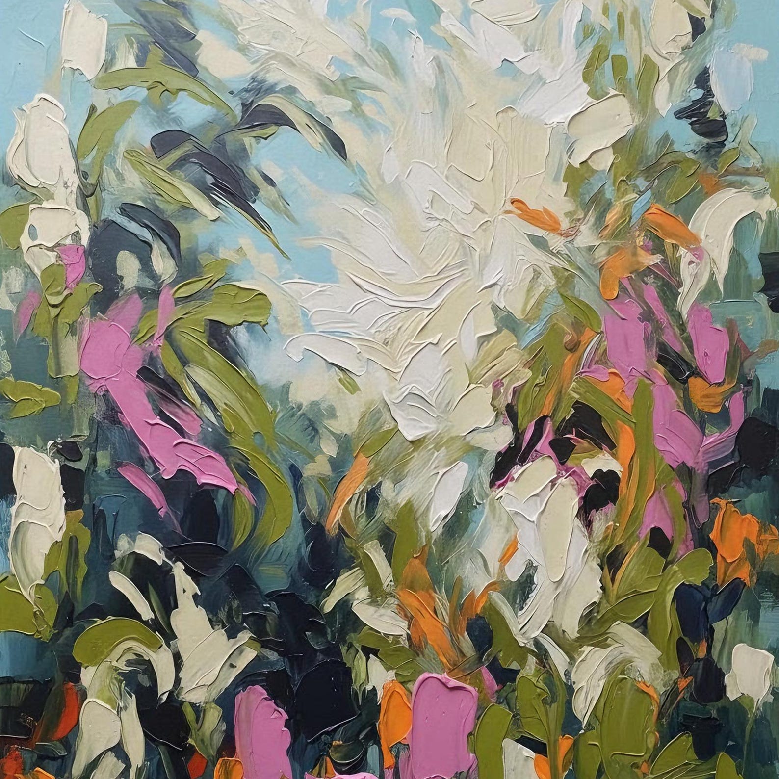 Original Abstract Floral Oil Painting on Canvas, Colorful Textured ...
