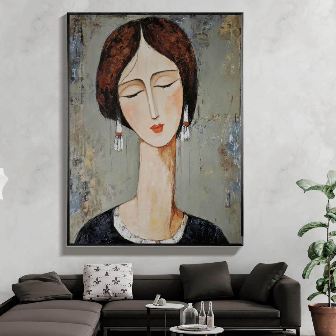 Original Hand Painted Oil Portrait on Canvas, Modern Abstract Woman ...