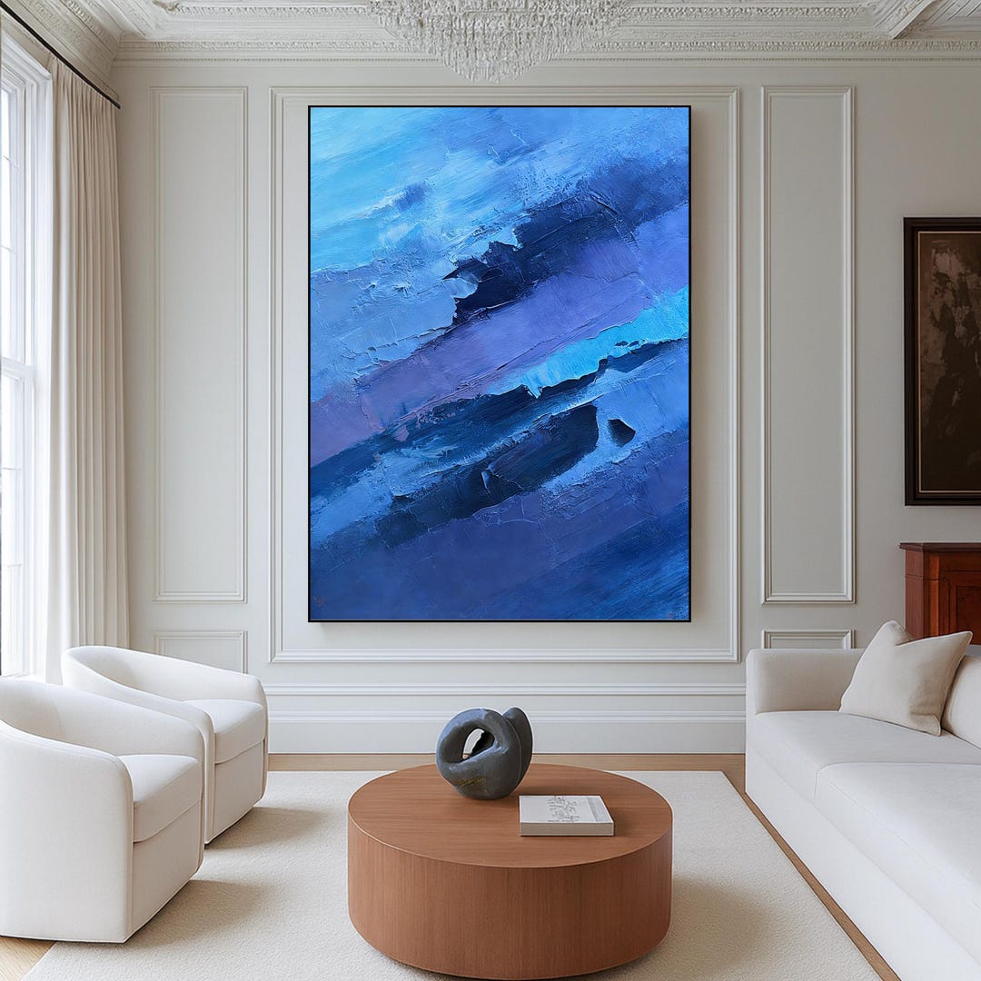 Original Deep Blue Abstract Oil Painting on Canvas, Textured Wall Art ...