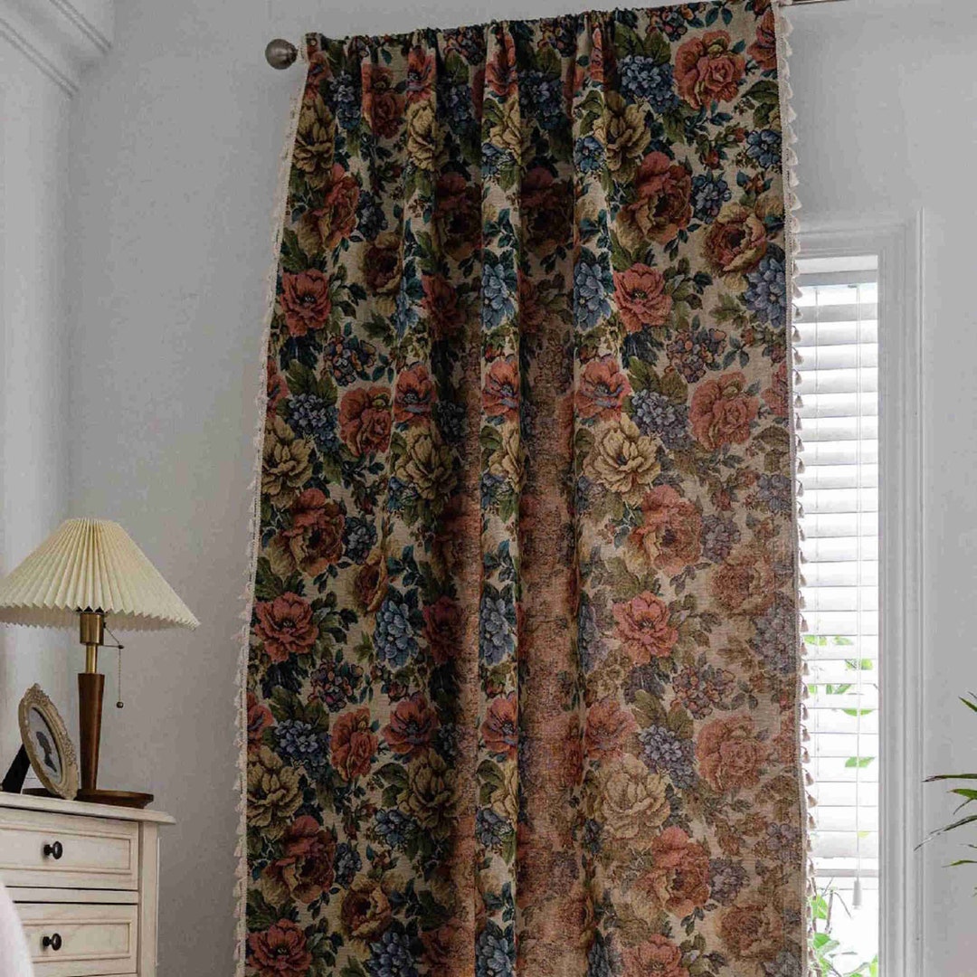 Retro Floral Curtains Boho Blackout Curtains Bedroom Living Etsy