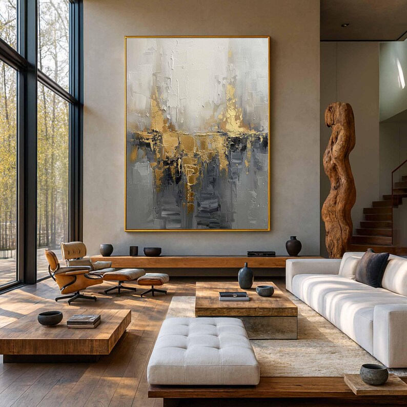 Original Luxury Gold Abstract Oil Painting,impasto Grey Textured Wall ...