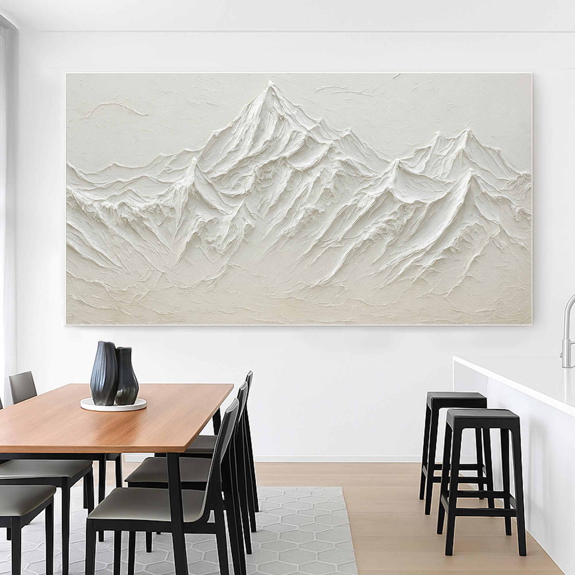 3D White Mountain Painting on Canvas Minimalist Impasto Textured ...
