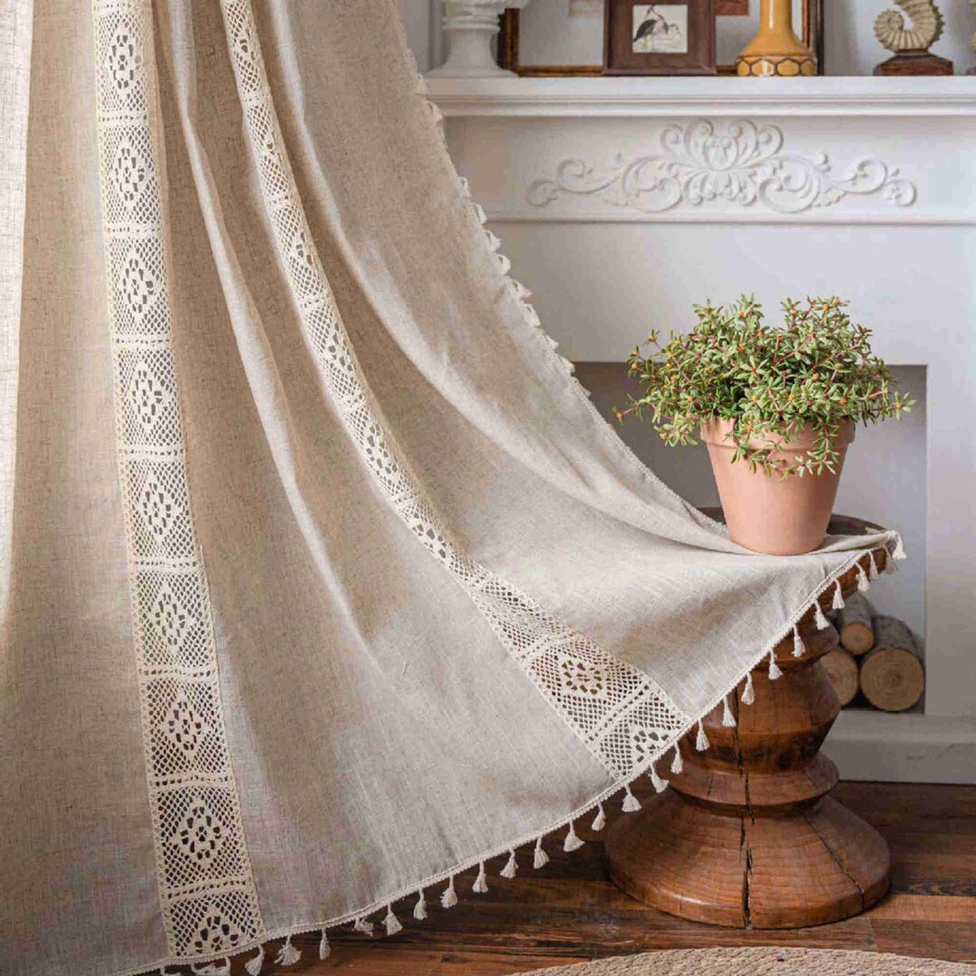 Beige Crochet Curtains Boho Curtains Vintage Curtains Etsy