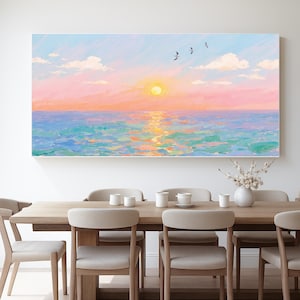 Sunset Ocean Wall Art Canvas Print | Pastel Seascape Painting for ...