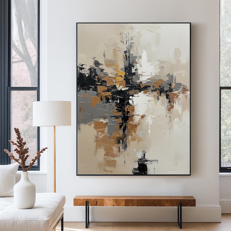 Original Modern Neutral Abstract Oil Painting,large Textured Wall Art ...