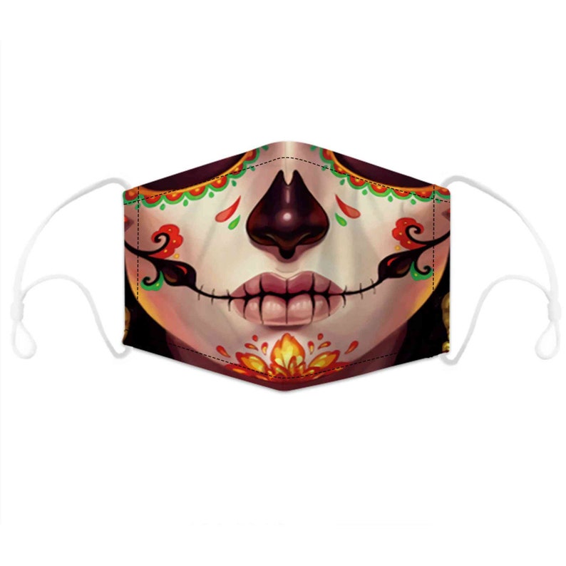 Mexican Sugar Skull Face Mask Day of the Dead Washable Etsy