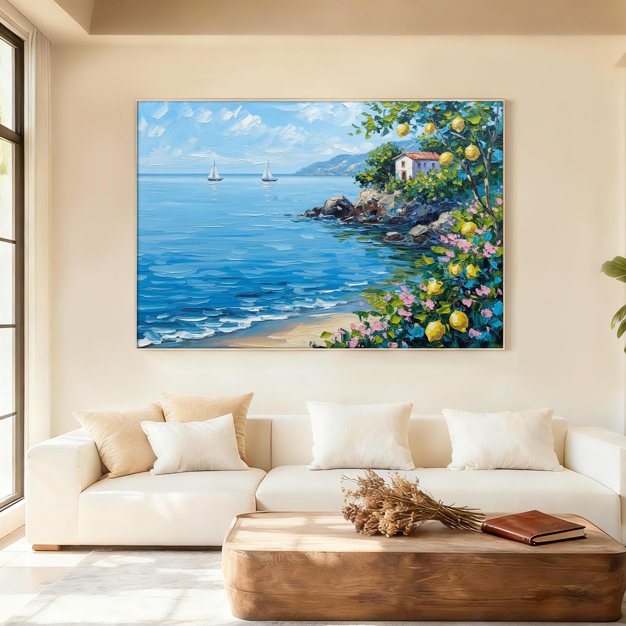 Amalfi Lemon Garden Seaside Original Oil Painting, Hand Painted