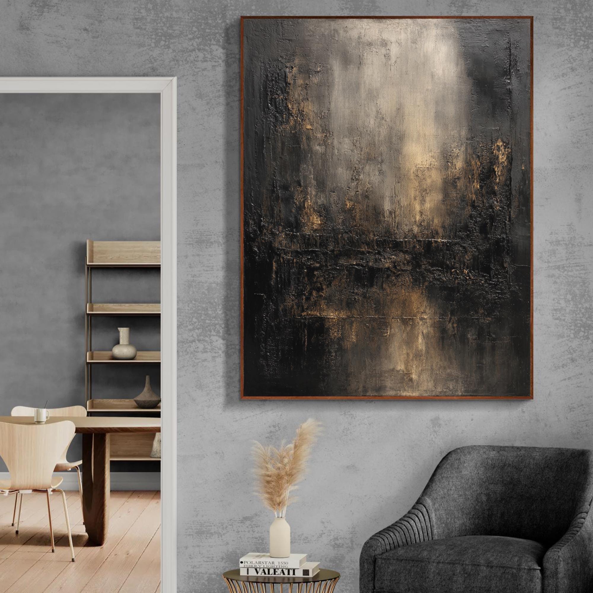 Original Abstract Black and Gold Oil Painting on Canvas,large Textured ...