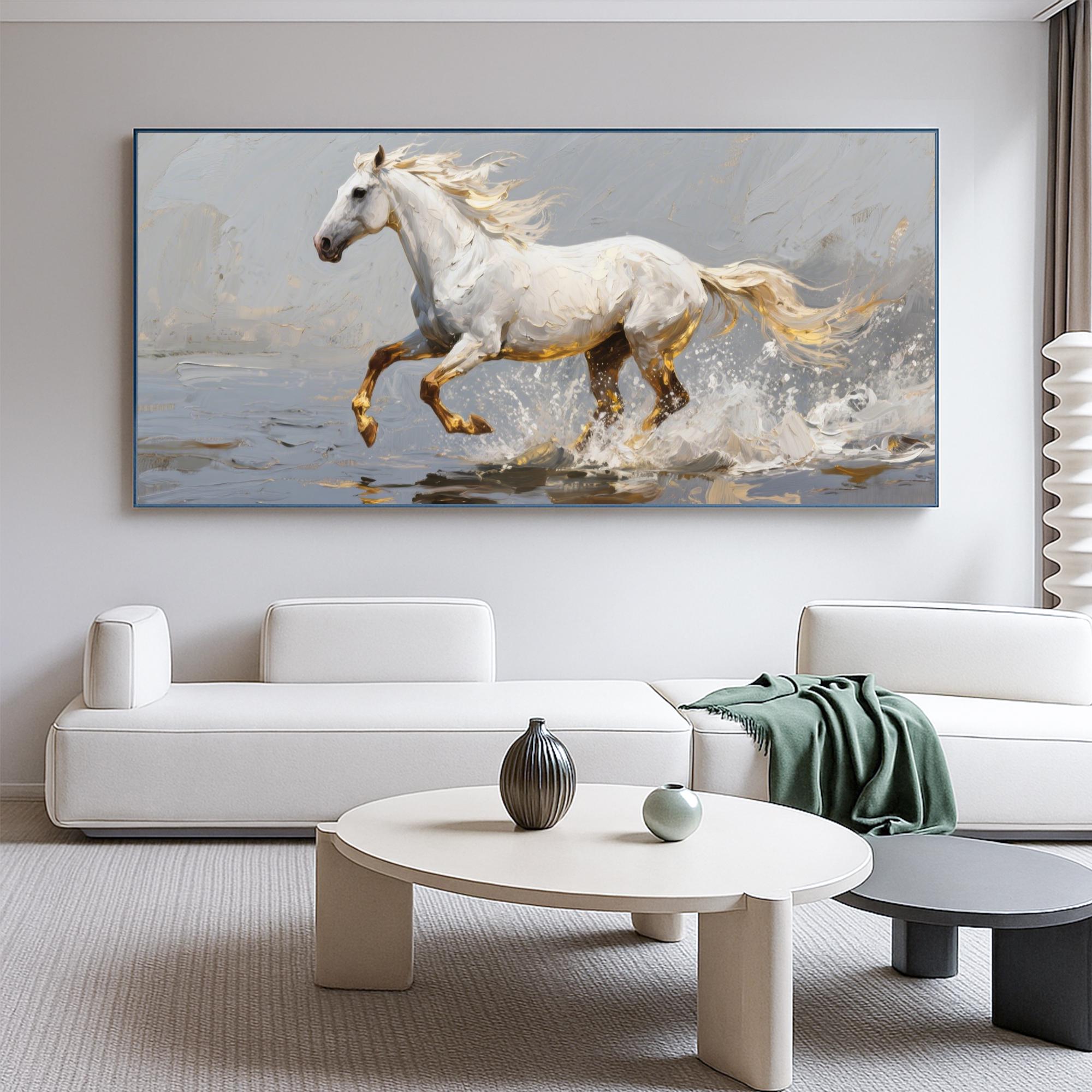 Original White Horse Running Oil Painting Textured Horse Canvas 3D ...
