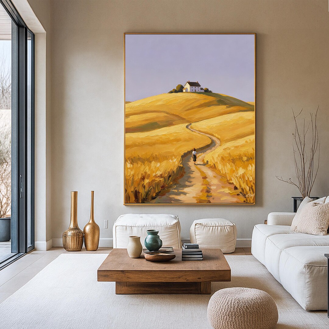 Original Hand-painted Rural Landscape Oil Painting on Canvas,large