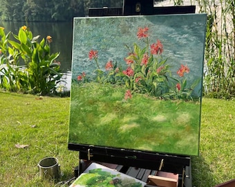 Pintura al óleo de paisaje personalizada a partir de una foto: arte mural natural escénico pintado a mano con textura, flores, montañas, ríos o escenas forestales personalizadas.