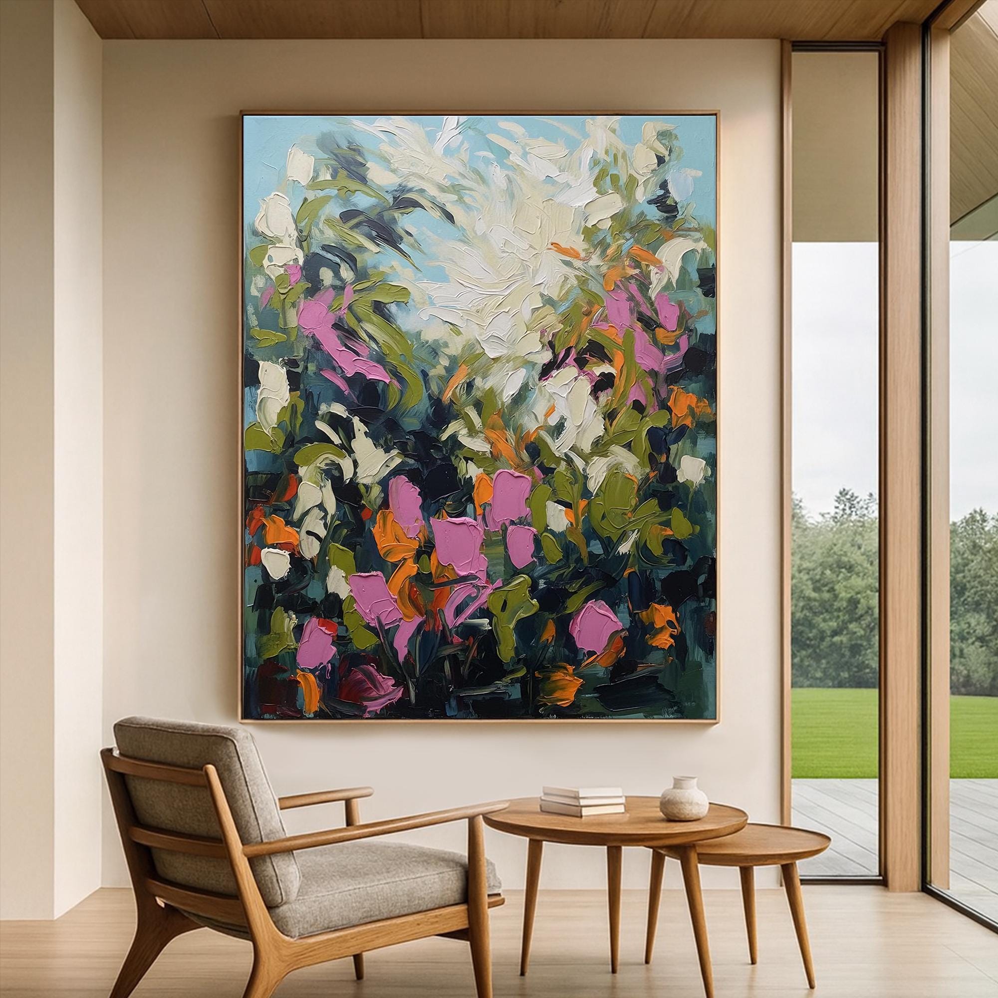 Original Abstract Floral Oil Painting on Canvas, Colorful Textured ...
