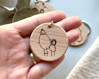 Christmas keychain for parents, keychain with picture, wooden keychain with pictures, drawings on keychain, keychains for dad from kid