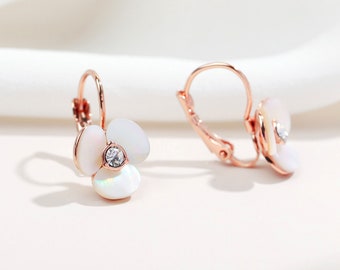 Flower Mother of Pearl Earrings • Pearl Flower Dangle Earrings • Stud • Handmade Jewelry • Rose Gold Plated • Gift for Her • Alicia Bonnie