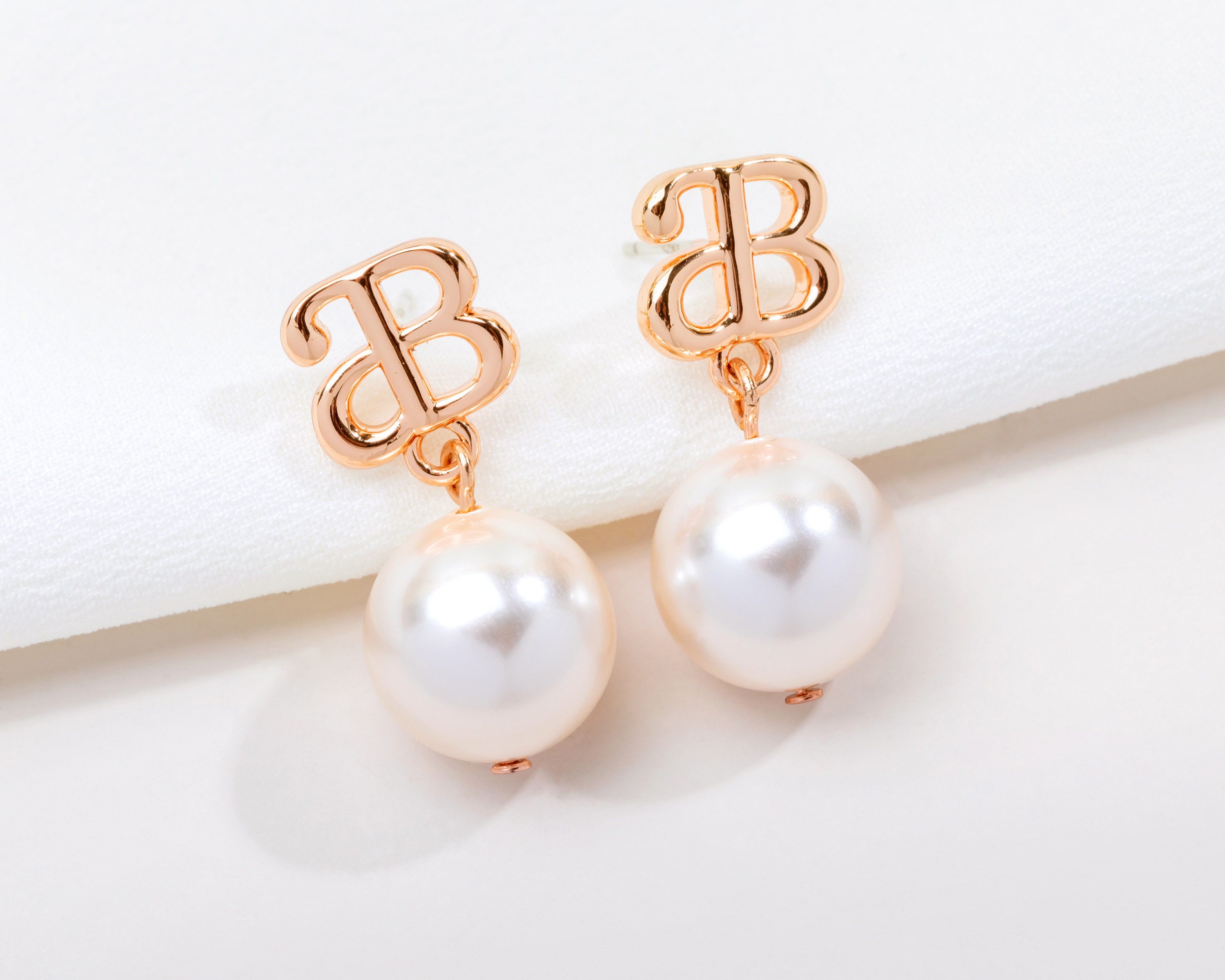 Signature Logo Pearl Drop Earrings Sterling Silver Posts Pearl Drop Earrings  Stud Earrings Gold/silver/rose Gold Alicia Bonnie - Etsy