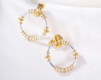 Two Tone Hoop Earrings • Gold Silver Mixed Metal Hoops • Modern Minimal Earrings • Lightweight Everyday Jewelry • Chic Gift for Her