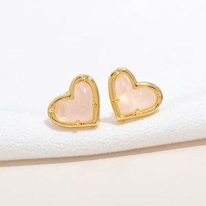 Heart Rose Quartz Gold Stud Earrings • IN LOVE • Natural Gemstone • Sterling Silver Post • Wedding Bridesmaids Jewelry • Alicia Bonnie