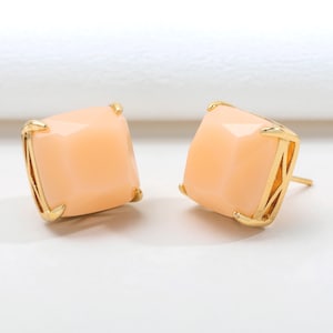 Peach Square Stud Earrings • Sugar Cube Everyday Earrings • Minimalist Earrings • Sterling Silver Posts • Alicia Bonnie