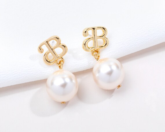 Signature Logo Pearl Drop Earrings • Sterling Silver Posts