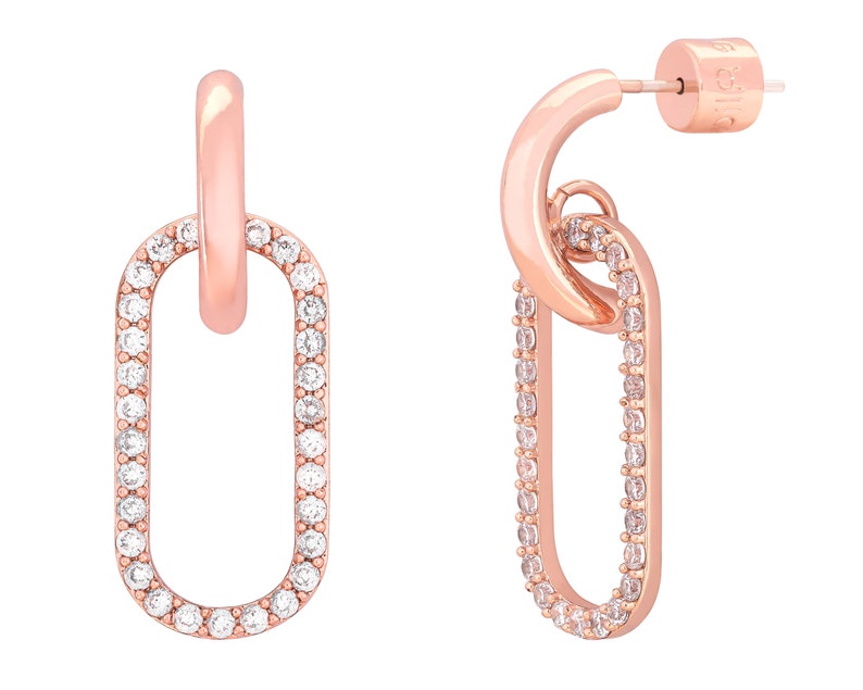 feather light,Cubic Zirconia,Statement Earrings,Sterling Silver Post Oval Hoop Earrings Bridesmaid Gift,14K Rose Gold Plated,Alicia Bonnie
