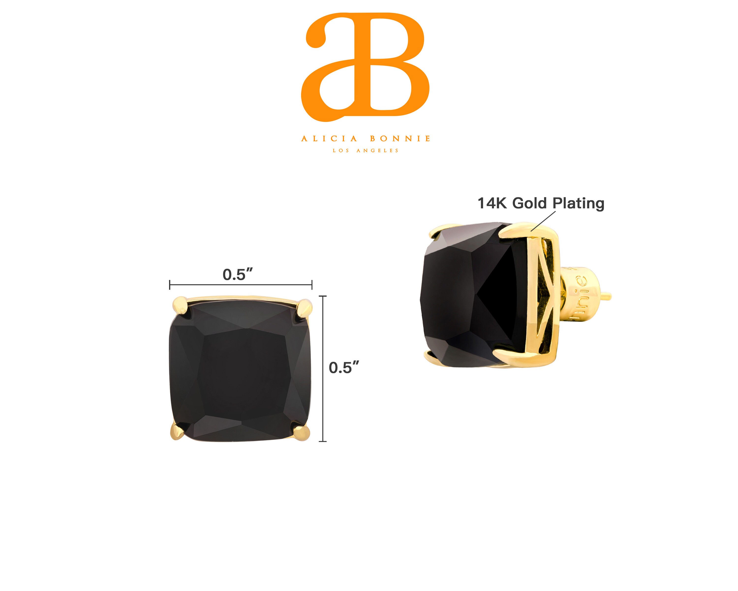 ピアス [BLACKMUSE] Gold tone craft square post Earrings Black Square Stud Earrings • Sugar Cube Earrings • Handmade