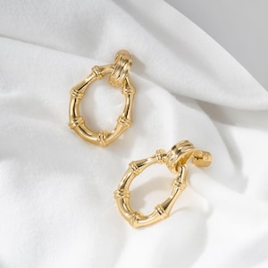 Gold Bold Hoop Earrings • Sculptural Statement Hoops • Modern Textured Jewelry • Nature Inspired Bamboo Design • Alicia Bonnie