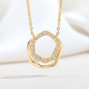 Pave Ripple Effect Pendant Necklace • 14K Gold/Rose Gold/Platinum Vermeil • Sterling Silver • Zirconia • Alicia Bonnie