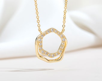 Pave Ripple Effect Pendant Necklace • 14K Gold/Rose Gold/Platinum Vermeil • Sterling Silver • Zirconia • Alicia Bonnie